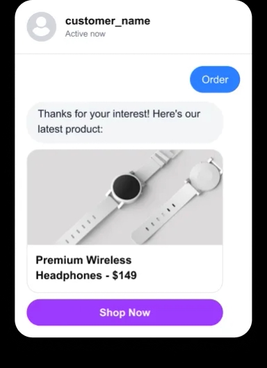 AutopubliX chat interface with order and shop now buttons