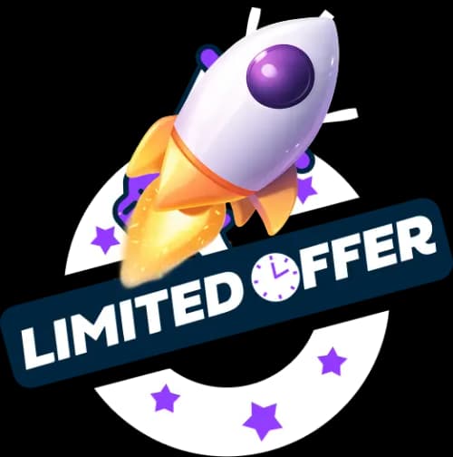 Rocket launch limited time offer sticker with clock icon Rocket launch limited time offer sticker with clock icon